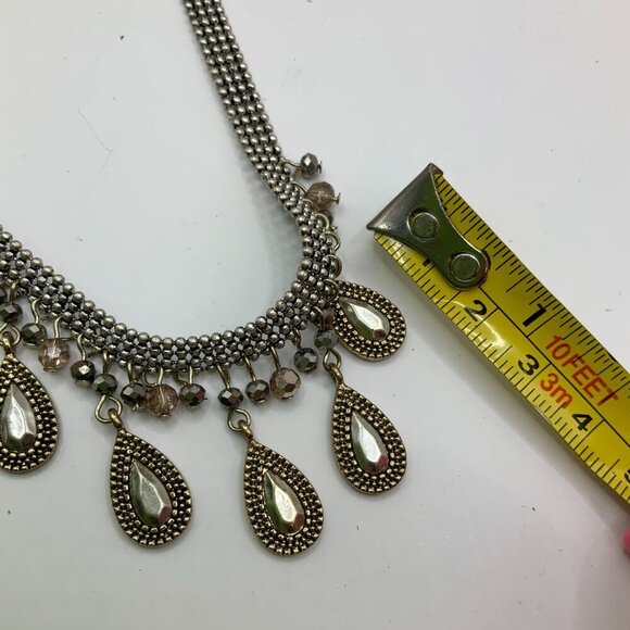 White House Black Market Mixed Metals Fringe Dangle Chocker Necklace - Picture 5 of 7